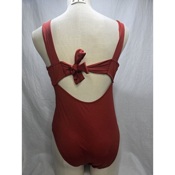 Knix Balcony Cup One Piece Wide Strap Back Tie Closure Swimsuit Size Medium-Lava - Picture 3 of 9